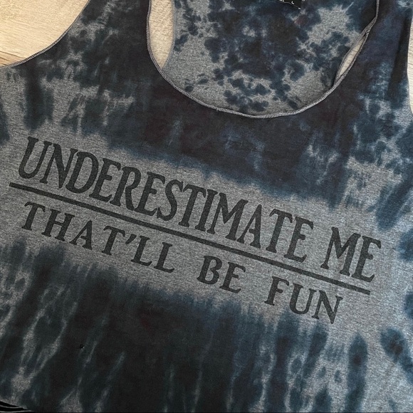 🌺 Sheshow Navy Blue Underestimate Me Tie Dye Racerback Tank Top Size L - Picture 6 of 10